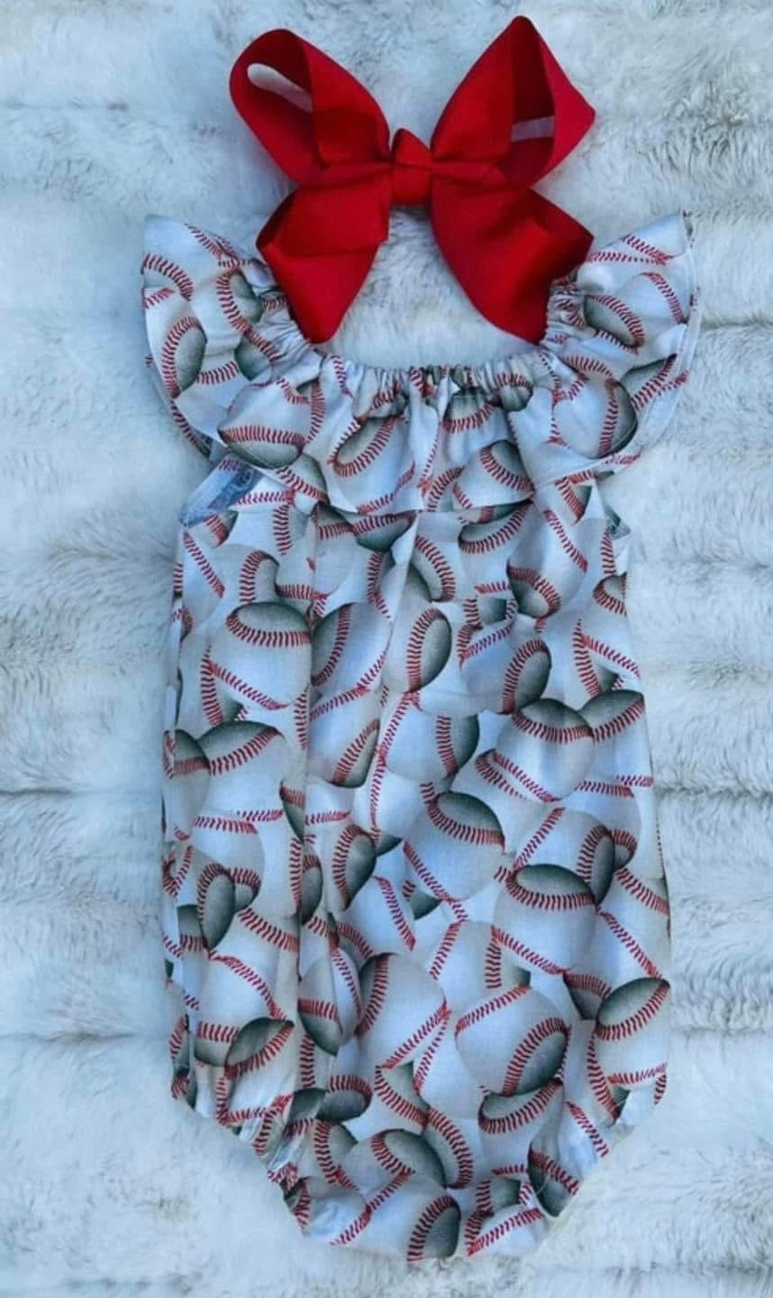 Baseball romper flutter sleeve girl toddler