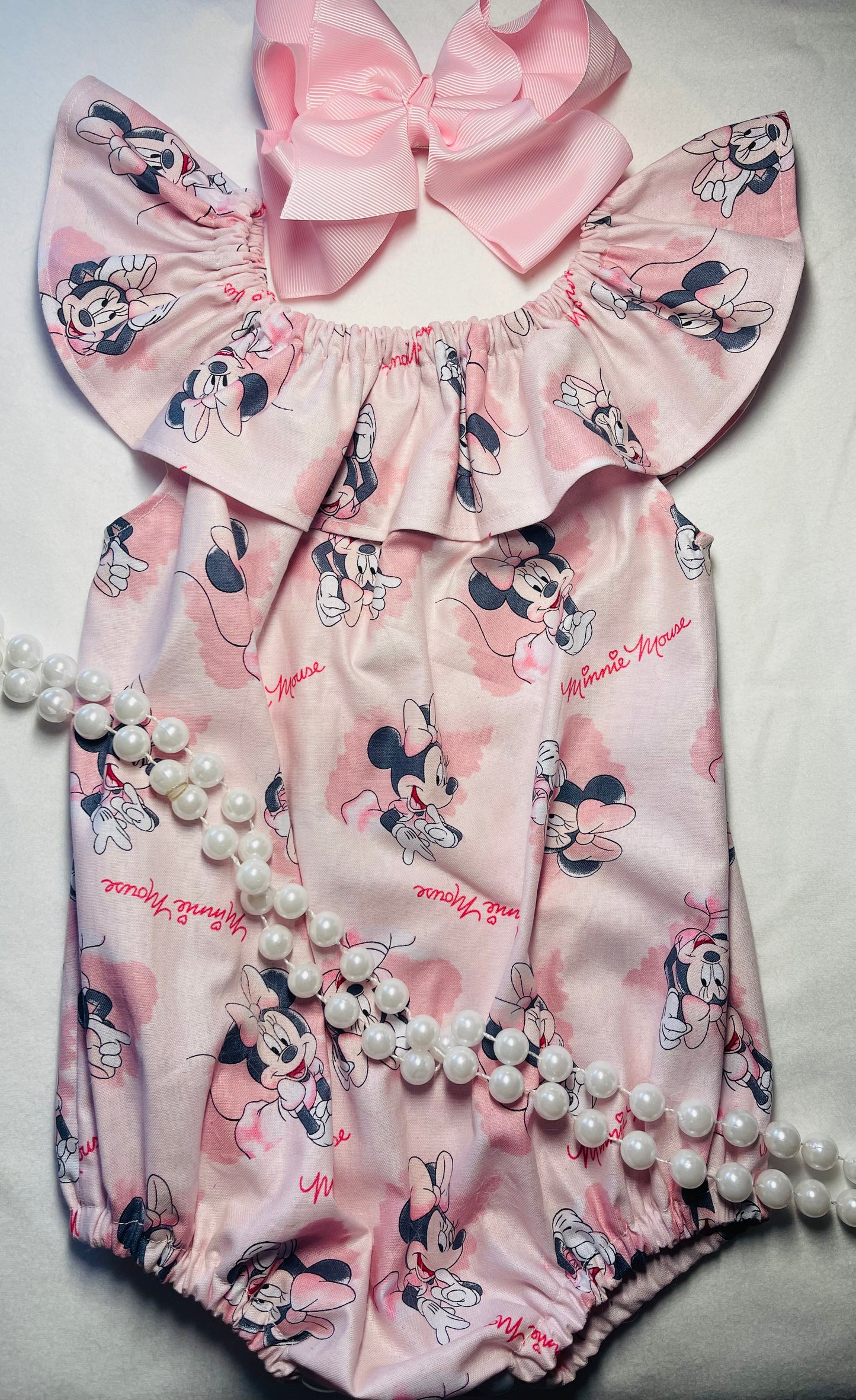 Minnie Mouse pink romper flutter sleeve girl toddler