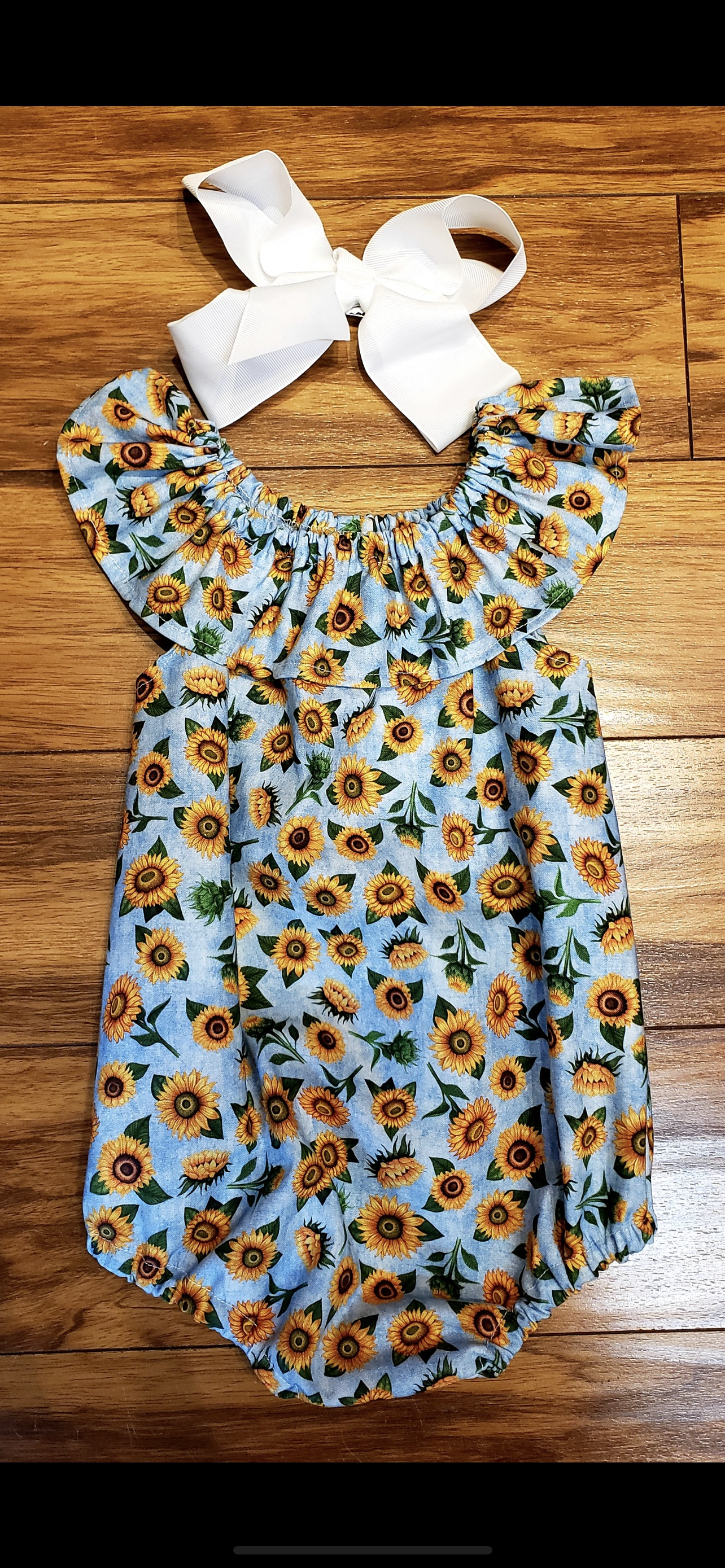 Sunflower blue romper flutter sleeve girl toddler