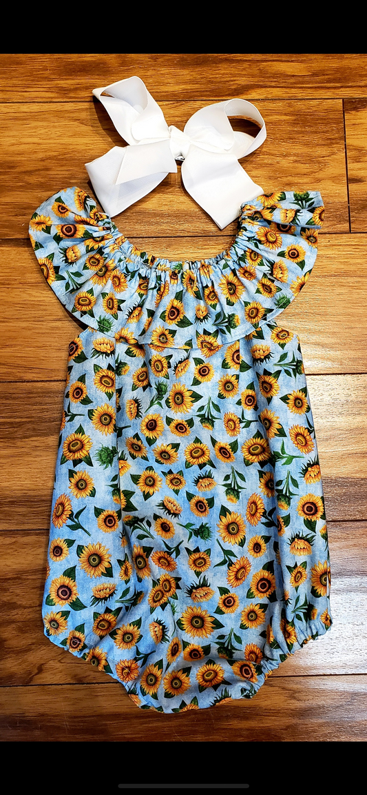 Sunflower blue romper flutter sleeve girl toddler